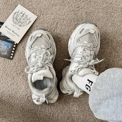 Distressed Retro Thick-Sole  Sneakers