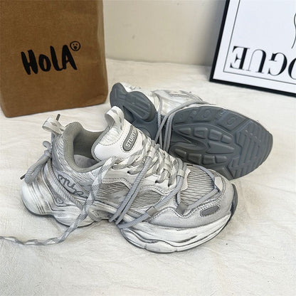 Distressed Retro Thick-Sole  Sneakers