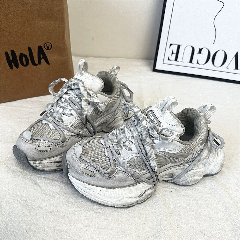 Distressed Retro Thick-Sole  Sneakers