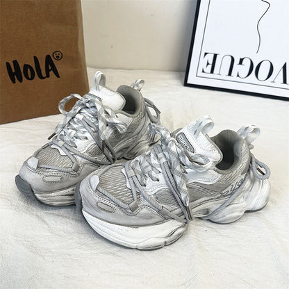Distressed Retro Thick-Sole  Sneakers