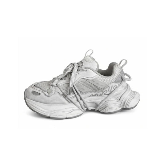 Distressed Retro Thick-Sole  Sneakers